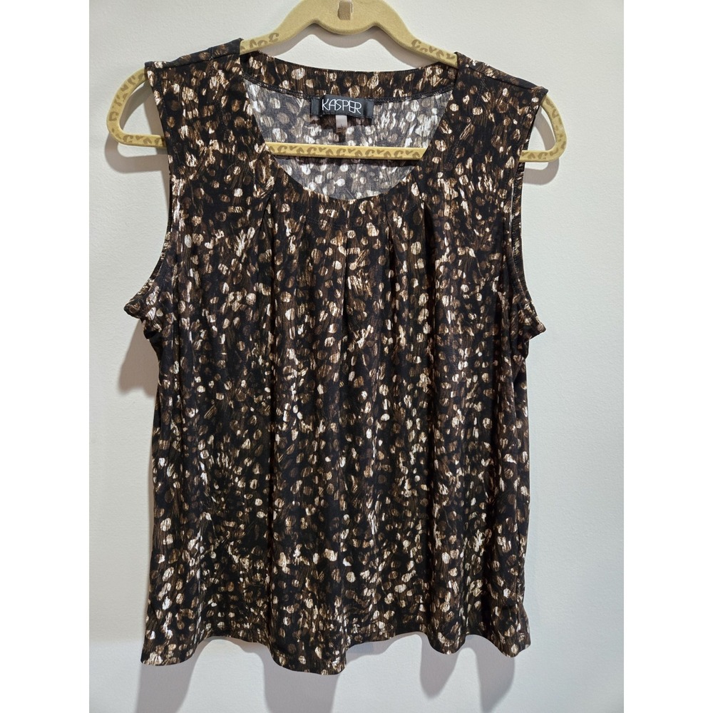 Kasper Women's Large Sleeveless Blouse Brown Black Animal Print Career Top
